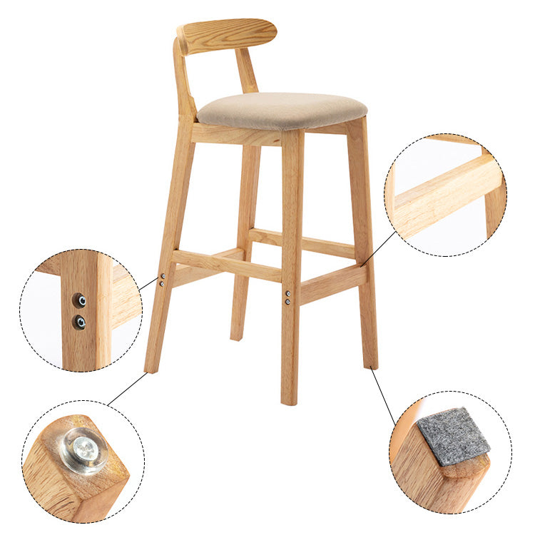 Scandinavian Milk Tea Shop Rubberwood Stool Matte Finish Upholstered Bar Stools Clearhalo 'Bar Furniture' 'Bar Stools' 'bar_stools' 'furn' 'furn_bar_stools' 'Furniture' 'furniture_bar_stools' 'Kitchen & Dining Furniture' 4961417