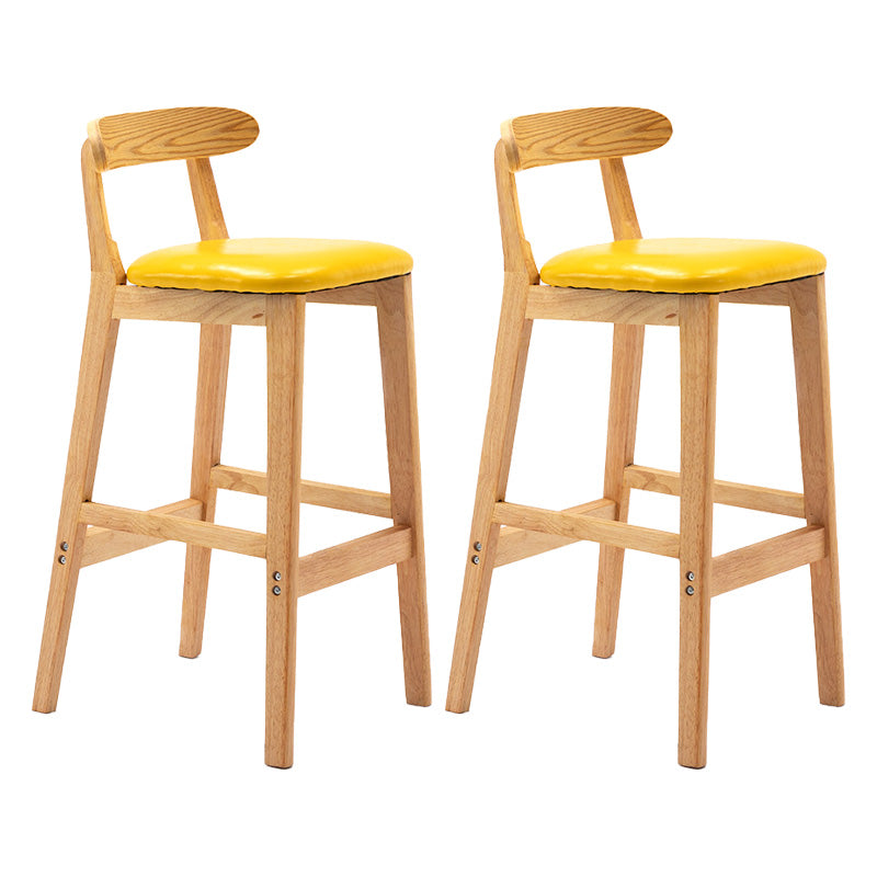 Scandinavian Milk Tea Shop Rubberwood Stool Matte Finish Upholstered Bar Stools Yellow 2 Piece Set Clearhalo 'Bar Furniture' 'Bar Stools' 'bar_stools' 'furn' 'furn_bar_stools' 'Furniture' 'furniture_bar_stools' 'Kitchen & Dining Furniture' 4961425
