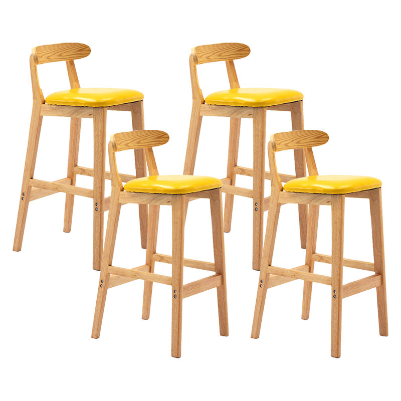 Scandinavian Milk Tea Shop Rubberwood Stool Matte Finish Upholstered Bar Stools Yellow 4 Piece Set Clearhalo 'Bar Furniture' 'Bar Stools' 'bar_stools' 'furn' 'furn_bar_stools' 'Furniture' 'furniture_bar_stools' 'Kitchen & Dining Furniture' 4961426
