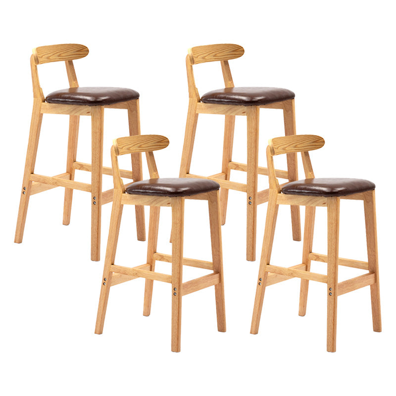 Scandinavian Milk Tea Shop Rubberwood Stool Matte Finish Upholstered Bar Stools Brown 4 Piece Set Clearhalo 'Bar Furniture' 'Bar Stools' 'bar_stools' 'furn' 'furn_bar_stools' 'Furniture' 'furniture_bar_stools' 'Kitchen & Dining Furniture' 4961435