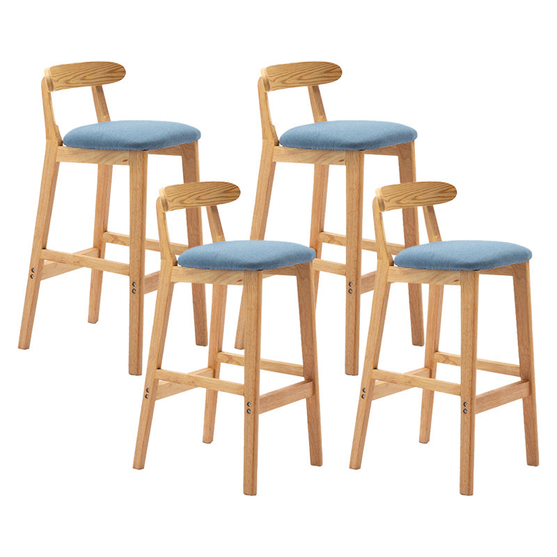 Scandinavian Milk Tea Shop Rubberwood Stool Matte Finish Upholstered Bar Stools Sky Blue 4 Piece Set Clearhalo 'Bar Furniture' 'Bar Stools' 'bar_stools' 'furn' 'furn_bar_stools' 'Furniture' 'furniture_bar_stools' 'Kitchen & Dining Furniture' 4961444