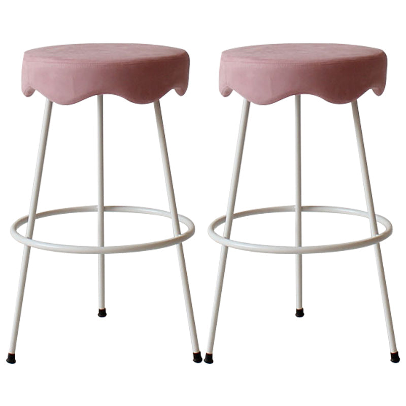 Modern Armless Backless Counter Stool Iron Cafe Bar Stool with Flannel Cushion and Pedal Pink 2 Piece Set Clearhalo 'Bar Furniture' 'Bar Stools' 'bar_stools' 'furn' 'furn_bar_stools' 'Furniture' 'furniture_bar_stools' 'Kitchen & Dining Furniture' 4961792