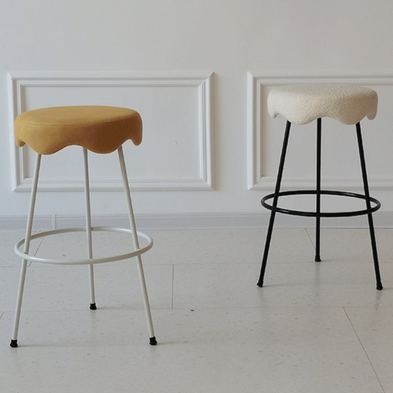 Modern Armless Backless Counter Stool Iron Cafe Bar Stool with Flannel Cushion and Pedal Clearhalo 'Bar Furniture' 'Bar Stools' 'bar_stools' 'furn' 'furn_bar_stools' 'Furniture' 'furniture_bar_stools' 'Kitchen & Dining Furniture' 4961793