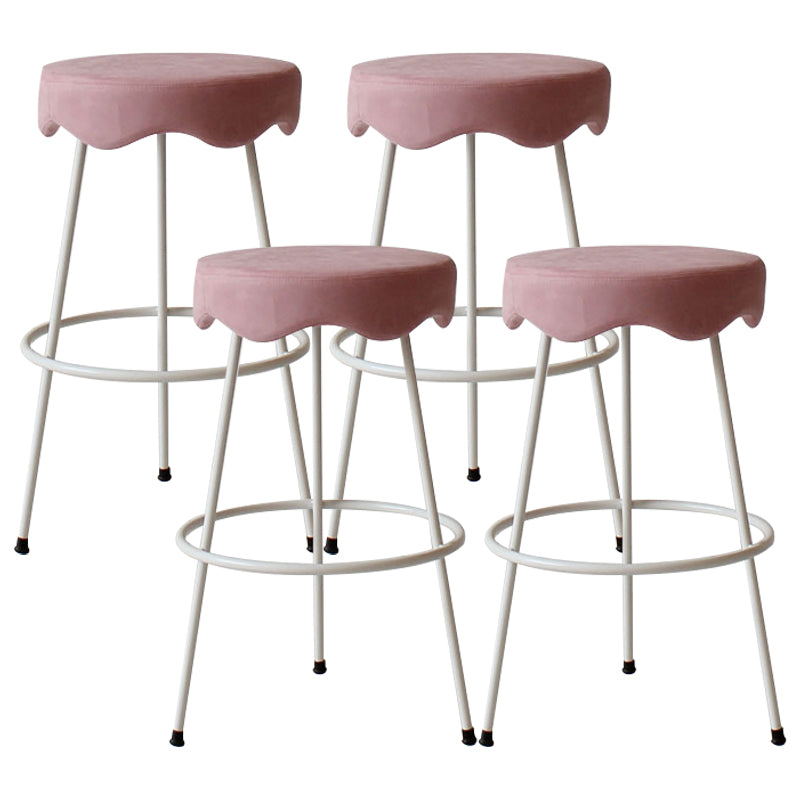 Modern Armless Backless Counter Stool Iron Cafe Bar Stool with Flannel Cushion and Pedal Pink 4 Piece Set Clearhalo 'Bar Furniture' 'Bar Stools' 'bar_stools' 'furn' 'furn_bar_stools' 'Furniture' 'furniture_bar_stools' 'Kitchen & Dining Furniture' 4961794