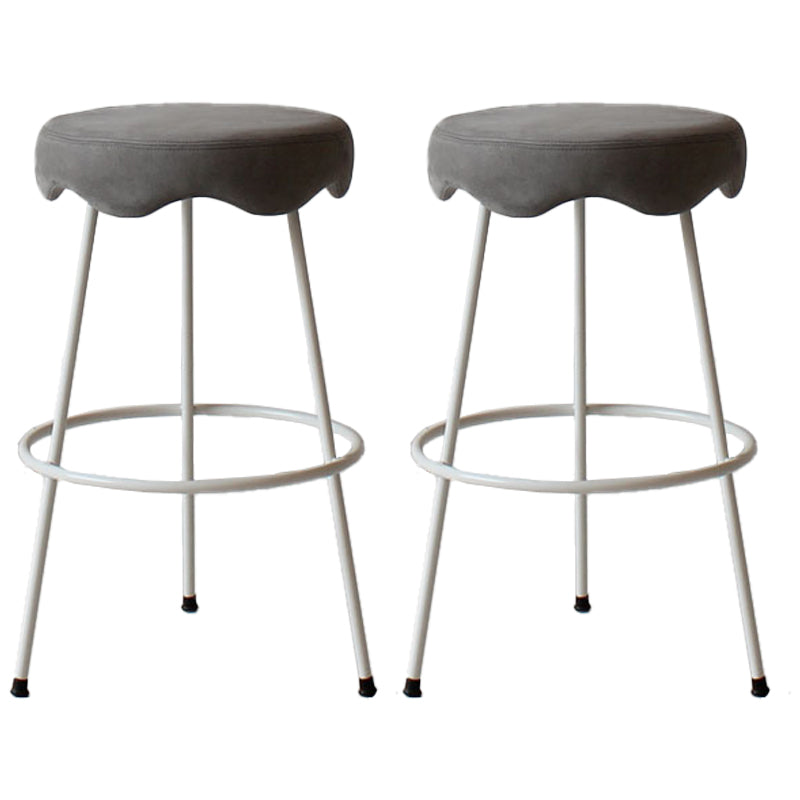 Modern Armless Backless Counter Stool Iron Cafe Bar Stool with Flannel Cushion and Pedal Grey 2 Piece Set Clearhalo 'Bar Furniture' 'Bar Stools' 'bar_stools' 'furn' 'furn_bar_stools' 'Furniture' 'furniture_bar_stools' 'Kitchen & Dining Furniture' 4961805