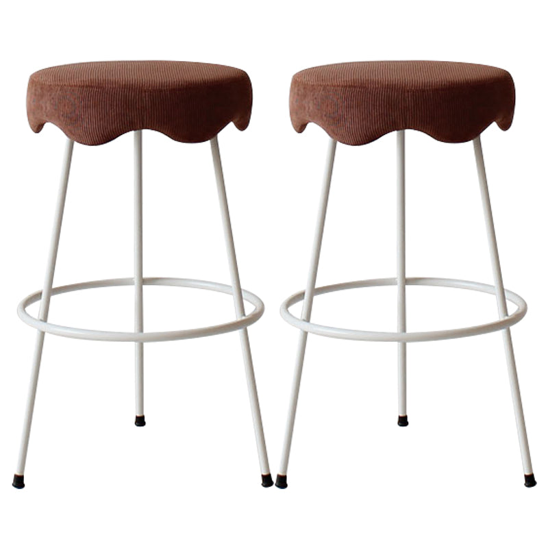Modern Armless Backless Counter Stool Iron Cafe Bar Stool with Flannel Cushion and Pedal Brown 2 Piece Set Clearhalo 'Bar Furniture' 'Bar Stools' 'bar_stools' 'furn' 'furn_bar_stools' 'Furniture' 'furniture_bar_stools' 'Kitchen & Dining Furniture' 4961809