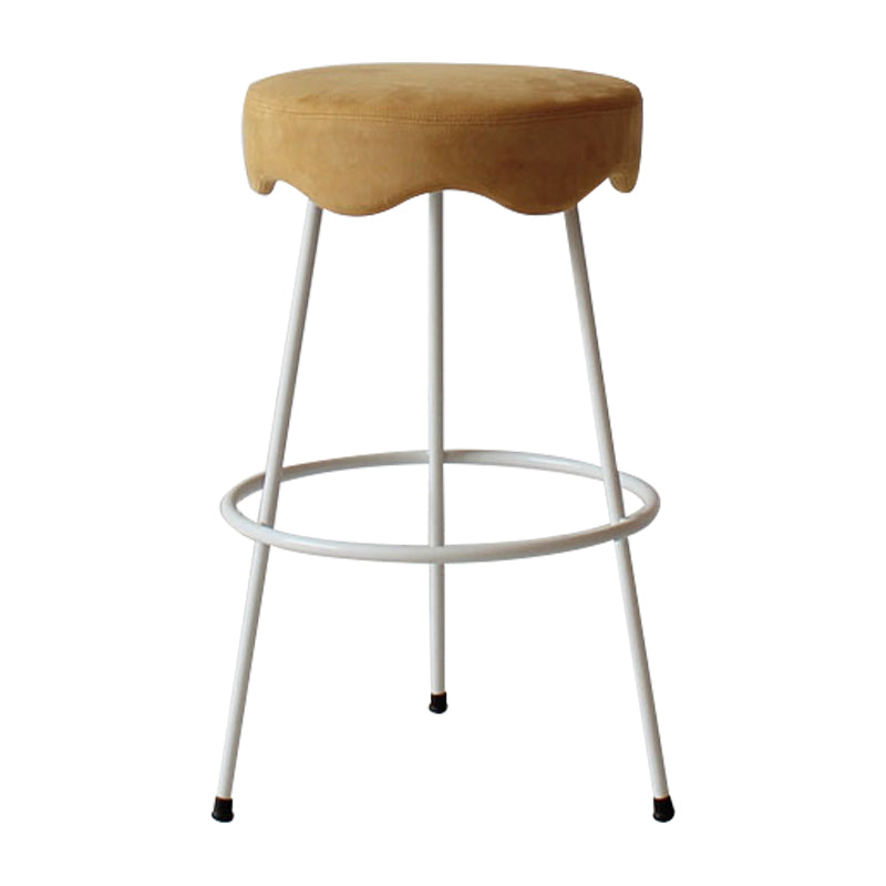 Modern Armless Backless Counter Stool Iron Cafe Bar Stool with Flannel Cushion and Pedal Yellow 1 Piece Clearhalo 'Bar Furniture' 'Bar Stools' 'bar_stools' 'furn' 'furn_bar_stools' 'Furniture' 'furniture_bar_stools' 'Kitchen & Dining Furniture' 4961814