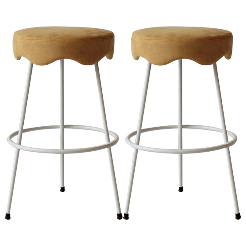 Modern Armless Backless Counter Stool Iron Cafe Bar Stool with Flannel Cushion and Pedal Yellow 2 Piece Set Clearhalo 'Bar Furniture' 'Bar Stools' 'bar_stools' 'furn' 'furn_bar_stools' 'Furniture' 'furniture_bar_stools' 'Kitchen & Dining Furniture' 4961815