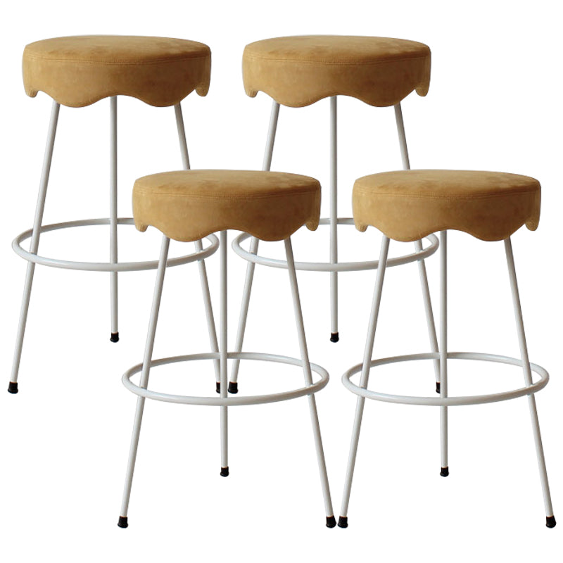 Modern Armless Backless Counter Stool Iron Cafe Bar Stool with Flannel Cushion and Pedal Yellow 4 Piece Set Clearhalo 'Bar Furniture' 'Bar Stools' 'bar_stools' 'furn' 'furn_bar_stools' 'Furniture' 'furniture_bar_stools' 'Kitchen & Dining Furniture' 4961816