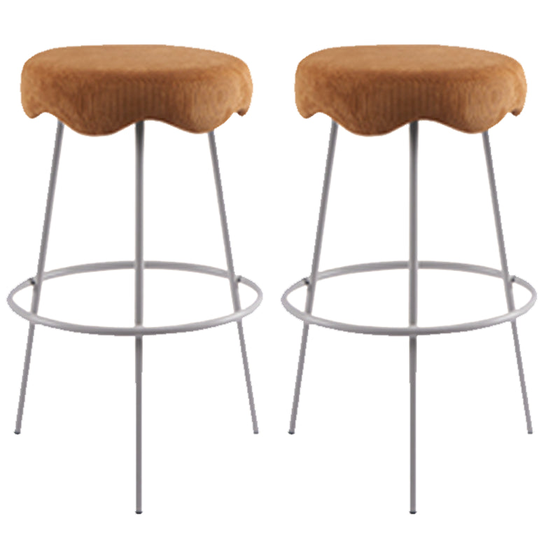 Modern Armless Backless Counter Stool Iron Cafe Bar Stool with Flannel Cushion and Pedal Ginger 2 Piece Set Clearhalo 'Bar Furniture' 'Bar Stools' 'bar_stools' 'furn' 'furn_bar_stools' 'Furniture' 'furniture_bar_stools' 'Kitchen & Dining Furniture' 4961818