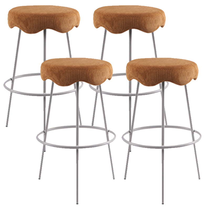 Modern Armless Backless Counter Stool Iron Cafe Bar Stool with Flannel Cushion and Pedal Ginger 4 Piece Set Clearhalo 'Bar Furniture' 'Bar Stools' 'bar_stools' 'furn' 'furn_bar_stools' 'Furniture' 'furniture_bar_stools' 'Kitchen & Dining Furniture' 4961819