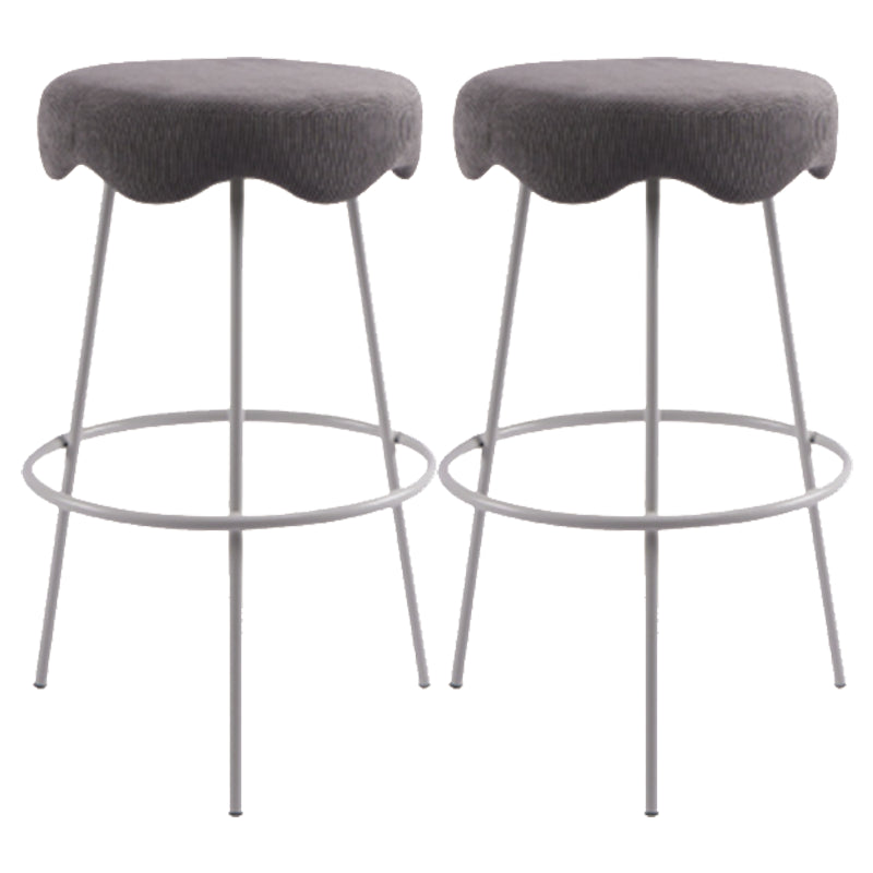Modern Armless Backless Counter Stool Iron Cafe Bar Stool with Flannel Cushion and Pedal Dark Gray 2 Piece Set Clearhalo 'Bar Furniture' 'Bar Stools' 'bar_stools' 'furn' 'furn_bar_stools' 'Furniture' 'furniture_bar_stools' 'Kitchen & Dining Furniture' 4961821
