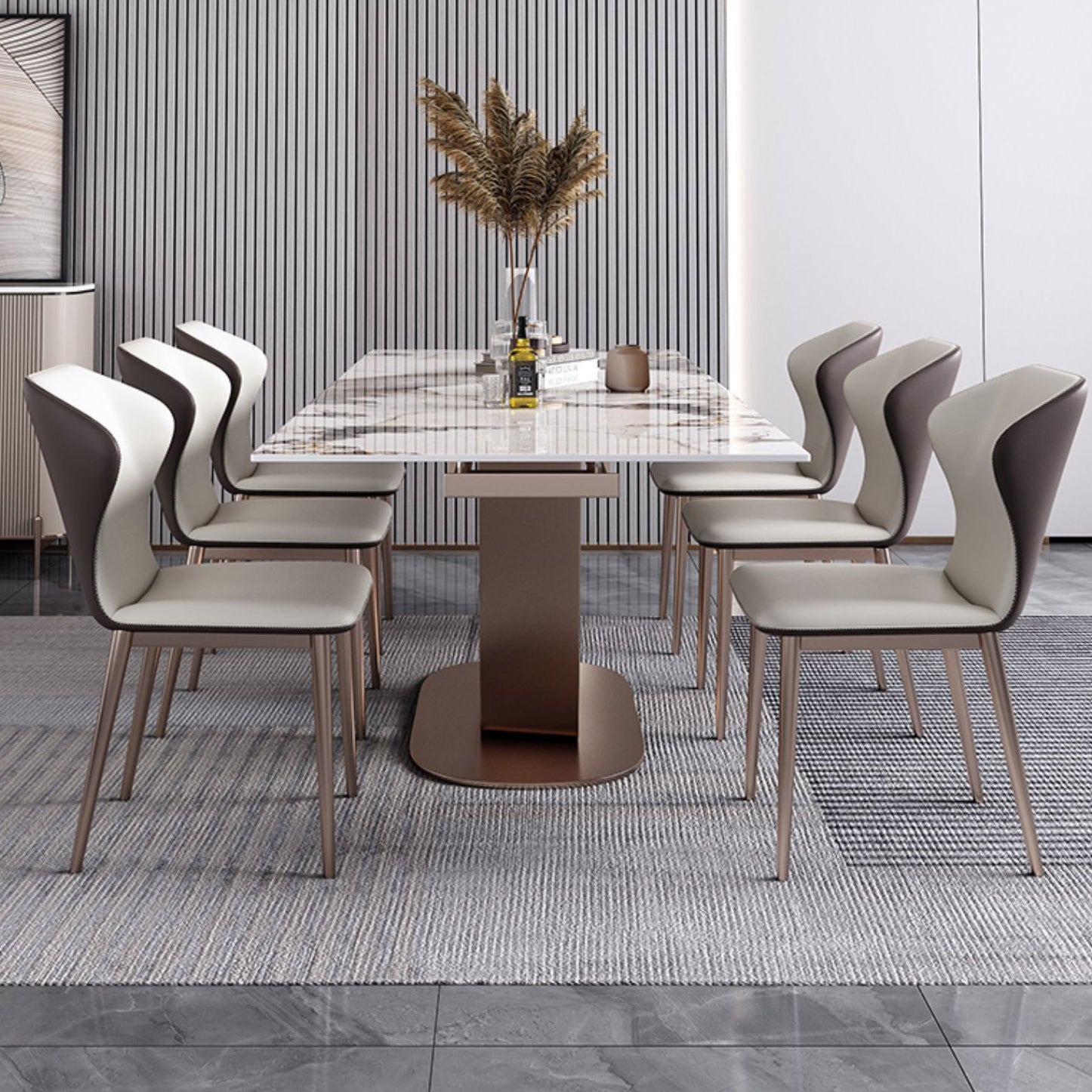 Glam 1/2/5/7 Pieces Dinette Set Sintered Stone Dining Room Set 7 Pieces: Table, 6 Chairs Clearhalo 'Dining Room Sets' 'Dining Tables & Seating' 'dining_room_set' 'Furniture' 'furniture_dining_room_set' 'Kitchen & Dining Furniture' 4961866