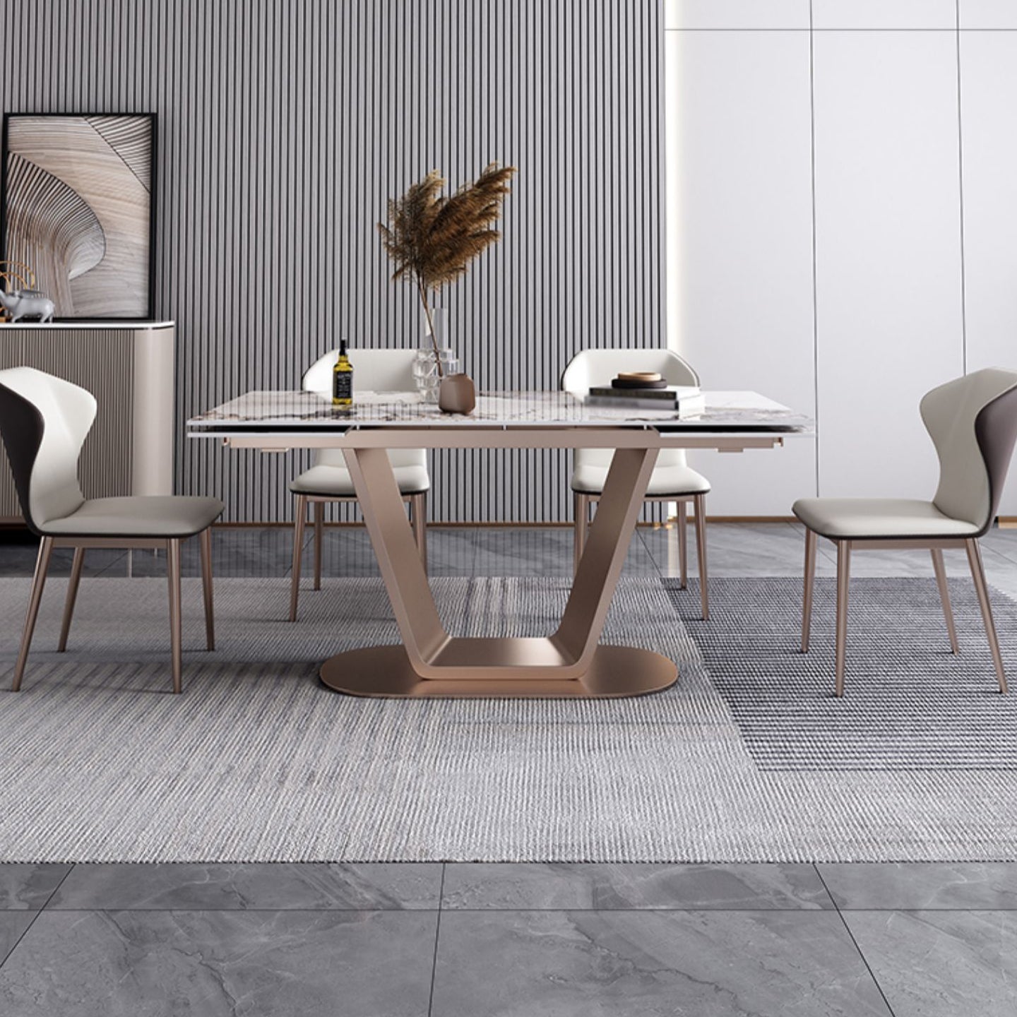 Glam 1/2/5/7 Pieces Dinette Set Sintered Stone Dining Room Set 5 Pieces: Table, 4 Chairs Clearhalo 'Dining Room Sets' 'Dining Tables & Seating' 'dining_room_set' 'Furniture' 'furniture_dining_room_set' 'Kitchen & Dining Furniture' 4961873