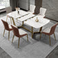 Glam 1/4/5/7 Pieces Rectangle Dinette Set with Sintered Stone Scalable Dining Table Set 7 Pieces: Table, 6 White Chairs Clearhalo 'Dining Room Sets' 'Dining Tables & Seating' 'dining_room_set' 'furn' 'furn_dining_room_set' 'Furniture' 'furniture_dining_room_set' 'Kitchen & Dining Furniture' 4961880