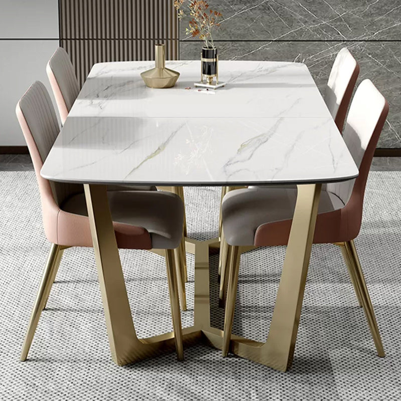 Glam 1/4/5/7 Pieces Rectangle Dinette Set with Sintered Stone Scalable Dining Table Set 5 Pieces: Table, 4 Chairs Clearhalo 'Dining Room Sets' 'Dining Tables & Seating' 'dining_room_set' 'furn' 'furn_dining_room_set' 'Furniture' 'furniture_dining_room_set' 'Kitchen & Dining Furniture' 4961882