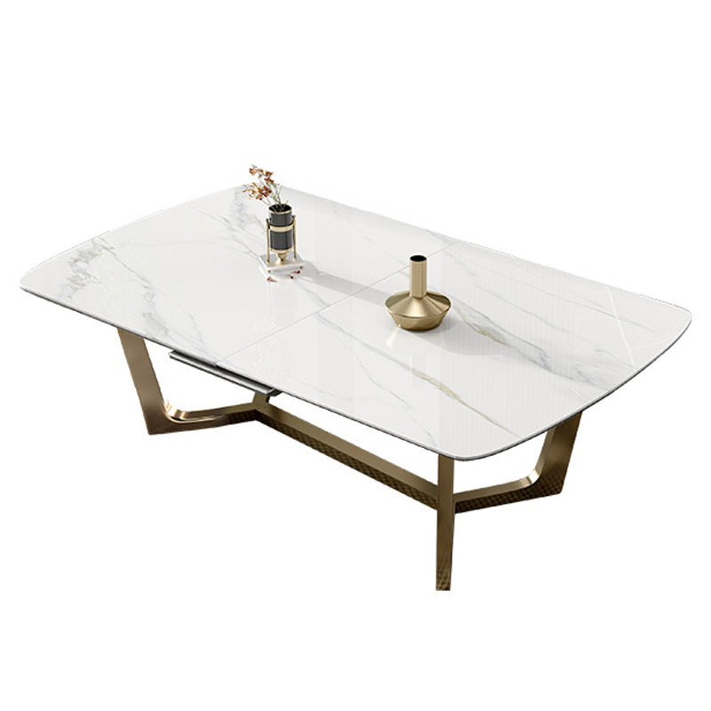 Glam 1/4/5/7 Pieces Rectangle Dinette Set with Sintered Stone Scalable Dining Table Set White 59"L x 35"W Clearhalo 'Dining Room Sets' 'Dining Tables & Seating' 'dining_room_set' 'furn' 'furn_dining_room_set' 'Furniture' 'furniture_dining_room_set' 'Kitchen & Dining Furniture' 4961883