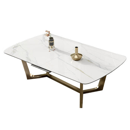 Glam 1/4/5/7 Pieces Rectangle Dinette Set with Sintered Stone Scalable Dining Table Set White 59"L x 35"W Clearhalo 'Dining Room Sets' 'Dining Tables & Seating' 'dining_room_set' 'furn' 'furn_dining_room_set' 'Furniture' 'furniture_dining_room_set' 'Kitchen & Dining Furniture' 4961883