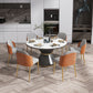 Glam 1/5/7 Pieces Dining Set Round Stone Dining Table for Dining Room 7 Pieces: Table, 6 Grey Chairs Clearhalo 'Dining Room Sets' 'Dining Tables & Seating' 'dining_room_set' 'furn' 'furn_dining_room_set' 'Furniture' 'furniture_dining_room_set' 'Kitchen & Dining Furniture' 4961952
