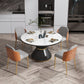 Glam 1/5/7 Pieces Dining Set Round Stone Dining Table for Dining Room 5 Pieces: Table, 4 Grey Chairs Clearhalo 'Dining Room Sets' 'Dining Tables & Seating' 'dining_room_set' 'furn' 'furn_dining_room_set' 'Furniture' 'furniture_dining_room_set' 'Kitchen & Dining Furniture' 4961956