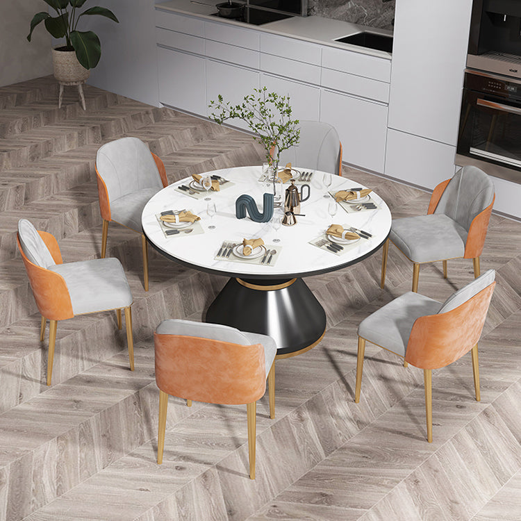 Glam 1/5/7 Pieces Dining Set Round Stone Dining Table for Dining Room Clearhalo 'Dining Room Sets' 'Dining Tables & Seating' 'dining_room_set' 'furn' 'furn_dining_room_set' 'Furniture' 'furniture_dining_room_set' 'Kitchen & Dining Furniture' 4961965