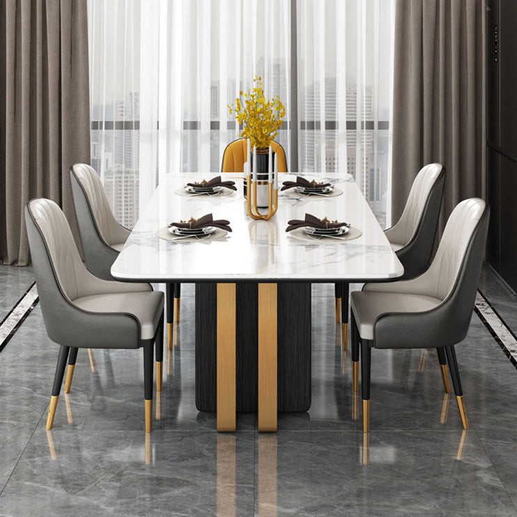 Modern 1/2/5/6/7 Pieces Dining Set Sintered Stone Dining Table Set for Home 5 Pieces: Table, 4 Grey Chairs Clearhalo 'Dining Room Sets' 'Dining Tables & Seating' 'dining_room_set' 'furn' 'furn_dining_room_set' 'Furniture' 'furniture_dining_room_set' 'Kitchen & Dining Furniture' 4961974