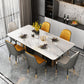 Modern 1/2/5/6/7 Pieces Dining Set Sintered Stone Dining Table Set for Home 7 Pieces: Table, 4 Orange+2 Grey Chairs Clearhalo 'Dining Room Sets' 'Dining Tables & Seating' 'dining_room_set' 'furn' 'furn_dining_room_set' 'Furniture' 'furniture_dining_room_set' 'Kitchen & Dining Furniture' 4961975