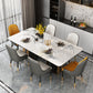 Modern 1/2/5/6/7 Pieces Dining Set Sintered Stone Dining Table Set for Home 7 Pieces: Table, 2 Orange+4 Grey Chairs Clearhalo 'Dining Room Sets' 'Dining Tables & Seating' 'dining_room_set' 'furn' 'furn_dining_room_set' 'Furniture' 'furniture_dining_room_set' 'Kitchen & Dining Furniture' 4961980