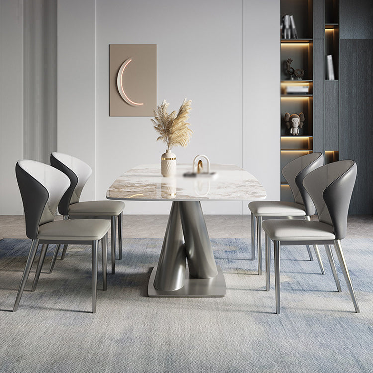 Designer Style 1/2/4/5/7 Pieces Dining Set Sintered Stone Dining Table with Leather Chairs 5 Pieces: Table, 4 Chairs Clearhalo 'Dining Room Sets' 'Dining Tables & Seating' 'dining_room_set' 'furn' 'furn_dining_room_set' 'Furniture' 'furniture_dining_room_set' 'Kitchen & Dining Furniture' 4962049