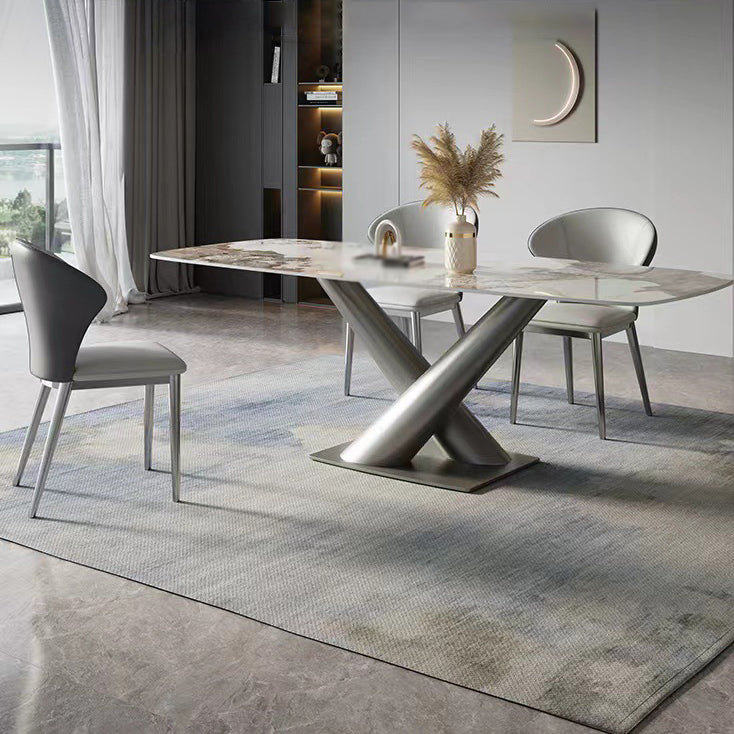 Designer Style 1/2/4/5/7 Pieces Dining Set Sintered Stone Dining Table with Leather Chairs 4 Pieces: Table, 3 Chairs Clearhalo 'Dining Room Sets' 'Dining Tables & Seating' 'dining_room_set' 'furn' 'furn_dining_room_set' 'Furniture' 'furniture_dining_room_set' 'Kitchen & Dining Furniture' 4962051