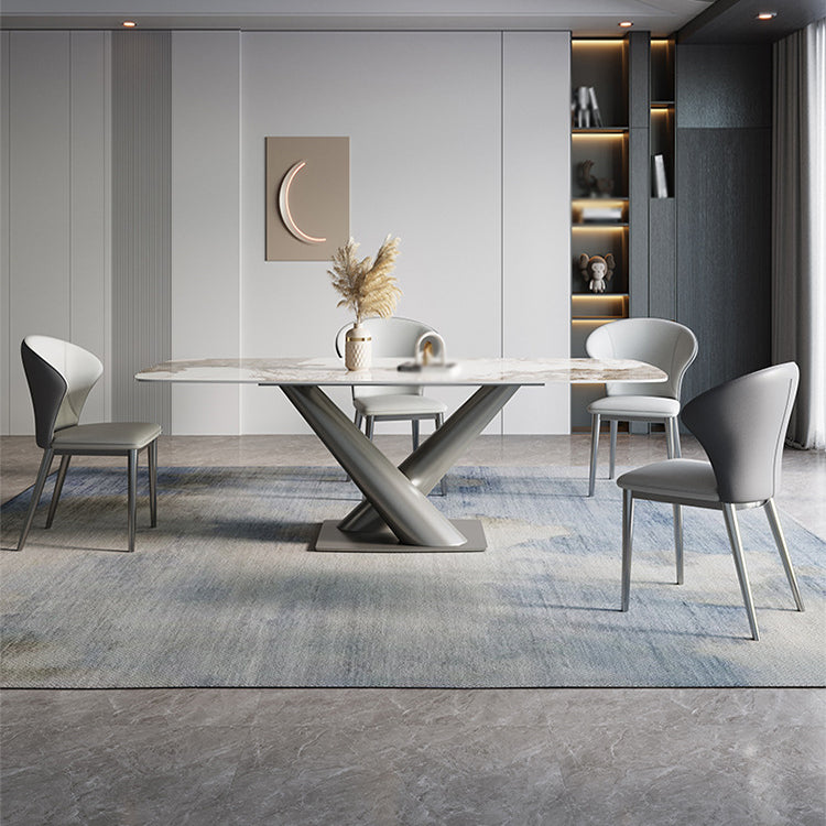 Designer Style 1/2/4/5/7 Pieces Dining Set Sintered Stone Dining Table with Leather Chairs Clearhalo 'Dining Room Sets' 'Dining Tables & Seating' 'dining_room_set' 'furn' 'furn_dining_room_set' 'Furniture' 'furniture_dining_room_set' 'Kitchen & Dining Furniture' 4962060