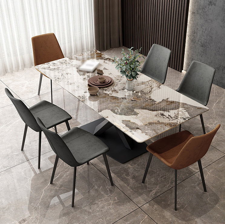 Modern 1/4/6/7 Pieces Dinette Set with Sintered Stone Top Rectangle Dining Table Set 7 Pieces: Table, 4 Grey+2 Orange Chairs Clearhalo 'Dining Room Sets' 'Dining Tables & Seating' 'dining_room_set' 'furn' 'furn_dining_room_set' 'Furniture' 'furniture_dining_room_set' 'Kitchen & Dining Furniture' 4962069