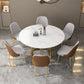 Glam 1/7 Pieces Dining Set Round Stone Dining Table for Kitchen 7 Pieces: Table, 6 White Chairs Clearhalo 'Dining Room Sets' 'Dining Tables & Seating' 'dining_room_set' 'furn' 'furn_dining_room_set' 'Furniture' 'furniture_dining_room_set' 'Kitchen & Dining Furniture' 4962093