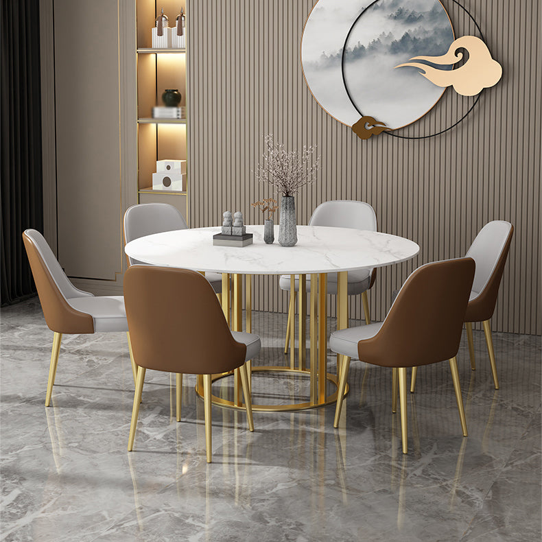 Glam 1/7 Pieces Dining Set Round Stone Dining Table for Kitchen Clearhalo 'Dining Room Sets' 'Dining Tables & Seating' 'dining_room_set' 'furn' 'furn_dining_room_set' 'Furniture' 'furniture_dining_room_set' 'Kitchen & Dining Furniture' 4962097
