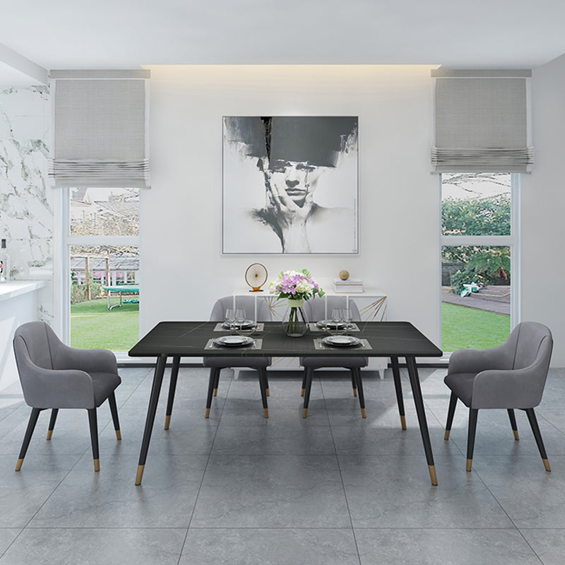 Black Frame Stone Dining Room Table Traditional Luxury Rectangle Dining Table Black Gold 55.1"L x 31.5"W x 29.5"H Without Chairs Clearhalo 'Dining Tables & Seating' 'Dining Tables' 'dining_table' 'furn' 'furn_dining_table' 'Furniture' 'furniture_dining_table' 'Kitchen & Dining Furniture' 'kitchen' 'kitchen_dining_table' 4962166