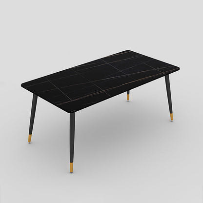 Black Frame Stone Dining Room Table Traditional Luxury Rectangle Dining Table Black Gold 47.2"L x 23.6"W x 29.5"H Without Chairs Clearhalo 'Dining Tables & Seating' 'Dining Tables' 'dining_table' 'furn' 'furn_dining_table' 'Furniture' 'furniture_dining_table' 'Kitchen & Dining Furniture' 'kitchen' 'kitchen_dining_table' 4962167