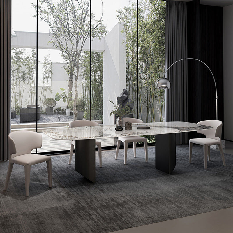 Stone Top Dining Table Contemporary Rectangle Dining Table with Black Base Without Chairs Clearhalo 'Dining Tables & Seating' 'Dining Tables' 'dining_table' 'furn' 'furn_dining_table' 'Furniture' 'furniture_dining_table' 'Kitchen & Dining Furniture' 'kitchen' 'kitchen_dining_table' 4962189