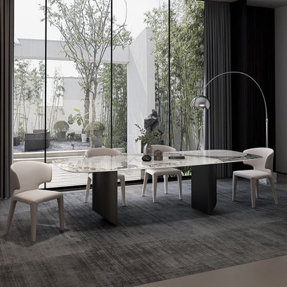 Stone Top Dining Table Contemporary Rectangle Dining Table with Black Base Without Chairs Clearhalo 'Dining Tables & Seating' 'Dining Tables' 'dining_table' 'furn' 'furn_dining_table' 'Furniture' 'furniture_dining_table' 'Kitchen & Dining Furniture' 'kitchen' 'kitchen_dining_table' 4962189