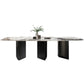 Stone Top Dining Table Contemporary Rectangle Dining Table with Black Base 78.7"L x 39.4"W x 29.5"H Without Chairs Clearhalo 'Dining Tables & Seating' 'Dining Tables' 'dining_table' 'furn' 'furn_dining_table' 'Furniture' 'furniture_dining_table' 'Kitchen & Dining Furniture' 'kitchen' 'kitchen_dining_table' 4962191
