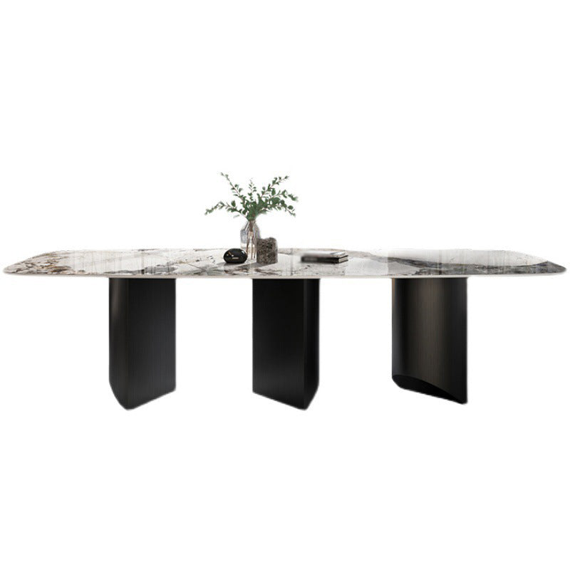 Stone Top Dining Table Contemporary Rectangle Dining Table with Black Base 78.7"L x 39.4"W x 29.5"H Without Chairs Clearhalo 'Dining Tables & Seating' 'Dining Tables' 'dining_table' 'furn' 'furn_dining_table' 'Furniture' 'furniture_dining_table' 'Kitchen & Dining Furniture' 'kitchen' 'kitchen_dining_table' 4962191