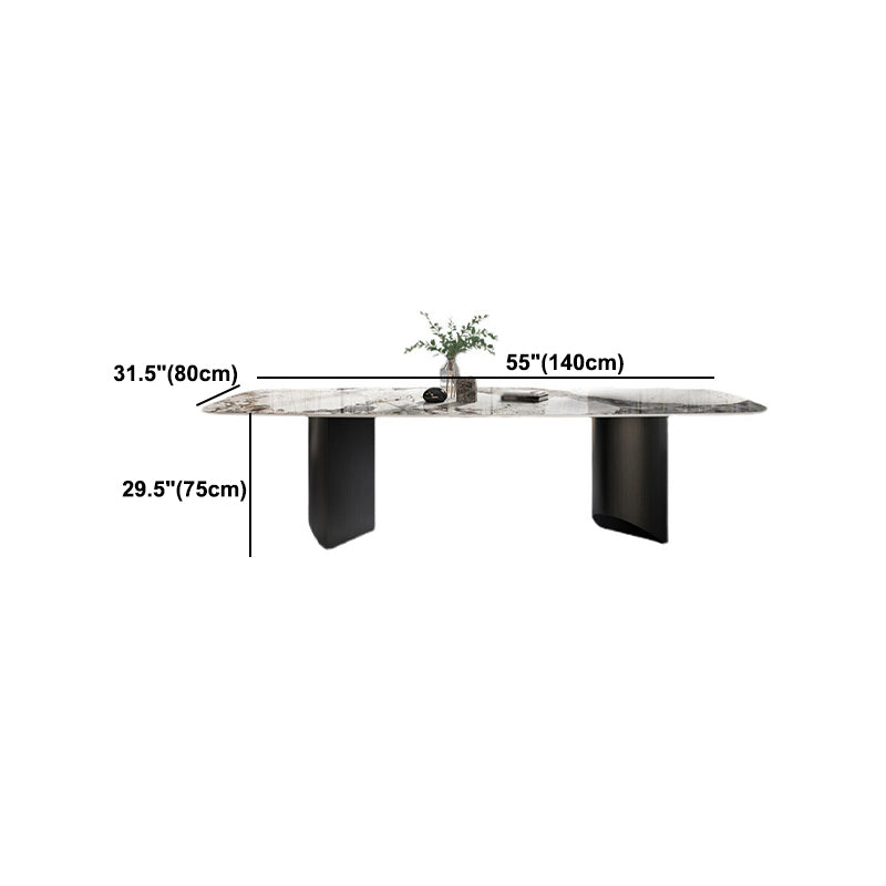 Stone Top Dining Table Contemporary Rectangle Dining Table with Black Base Clearhalo 'Dining Tables & Seating' 'Dining Tables' 'dining_table' 'furn' 'furn_dining_table' 'Furniture' 'furniture_dining_table' 'Kitchen & Dining Furniture' 'kitchen' 'kitchen_dining_table' 4962196
