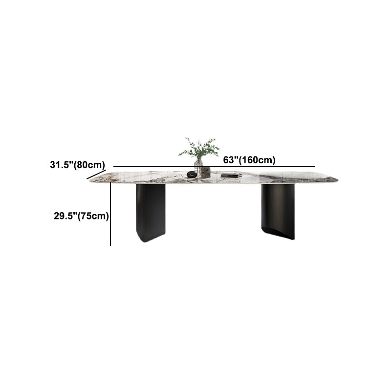 Stone Top Dining Table Contemporary Rectangle Dining Table with Black Base Clearhalo 'Dining Tables & Seating' 'Dining Tables' 'dining_table' 'furn' 'furn_dining_table' 'Furniture' 'furniture_dining_table' 'Kitchen & Dining Furniture' 'kitchen' 'kitchen_dining_table' 4962197
