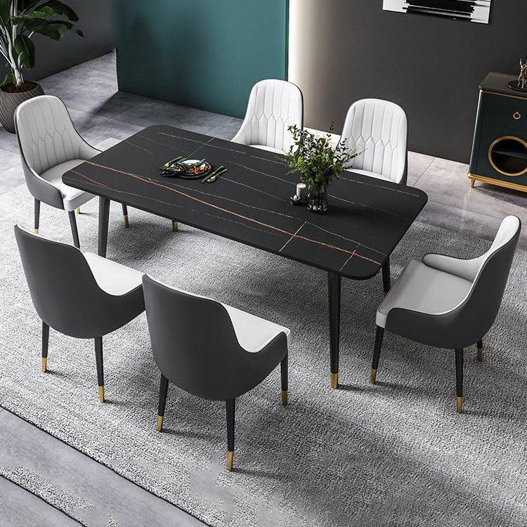 Glam Stone Rectangle Dining Table Matte Finish Home Table with 4 Legs Black 55.1"L x 31.5"W x 29.5"H Without Chairs Clearhalo 'Dining Tables & Seating' 'Dining Tables' 'dining_table' 'furn' 'furn_dining_table' 'Furniture' 'furniture_dining_table' 'Kitchen & Dining Furniture' 'kitchen' 'kitchen_dining_table' 4962202
