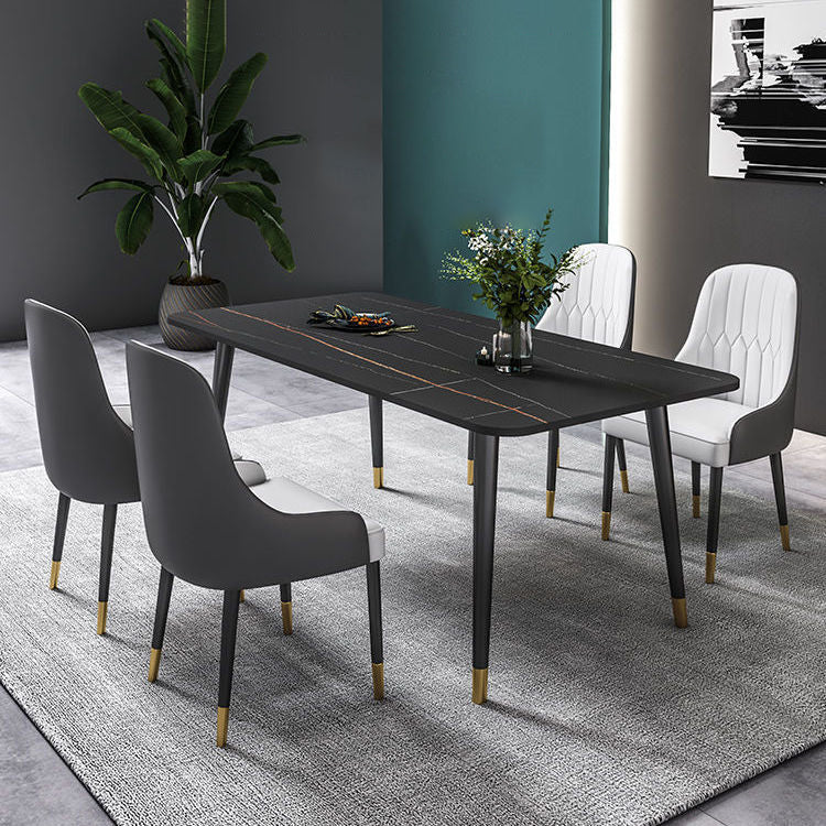 Glam Stone Rectangle Dining Table Matte Finish Home Table with 4 Legs Black 70.9"L x 35.4"W x 29.5"H Without Chairs Clearhalo 'Dining Tables & Seating' 'Dining Tables' 'dining_table' 'furn' 'furn_dining_table' 'Furniture' 'furniture_dining_table' 'Kitchen & Dining Furniture' 'kitchen' 'kitchen_dining_table' 4962203