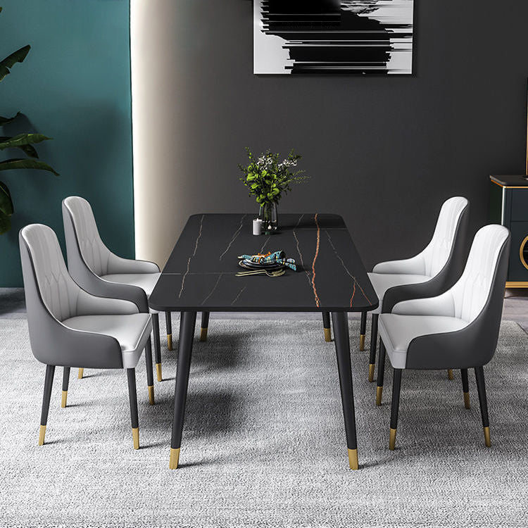 Glam Stone Rectangle Dining Table Matte Finish Home Table with 4 Legs Black 78.7"L x 31.5"W x 29.5"H Without Chairs Clearhalo 'Dining Tables & Seating' 'Dining Tables' 'dining_table' 'furn' 'furn_dining_table' 'Furniture' 'furniture_dining_table' 'Kitchen & Dining Furniture' 'kitchen' 'kitchen_dining_table' 4962204