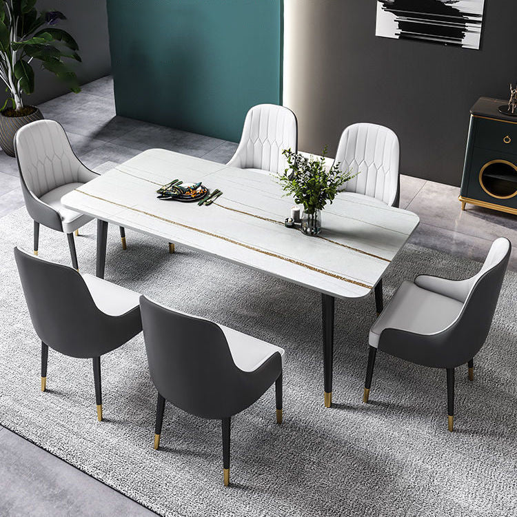 Glam Stone Rectangle Dining Table Matte Finish Home Table with 4 Legs White 70.9"L x 35.4"W x 29.5"H Without Chairs Clearhalo 'Dining Tables & Seating' 'Dining Tables' 'dining_table' 'furn' 'furn_dining_table' 'Furniture' 'furniture_dining_table' 'Kitchen & Dining Furniture' 'kitchen' 'kitchen_dining_table' 4962205