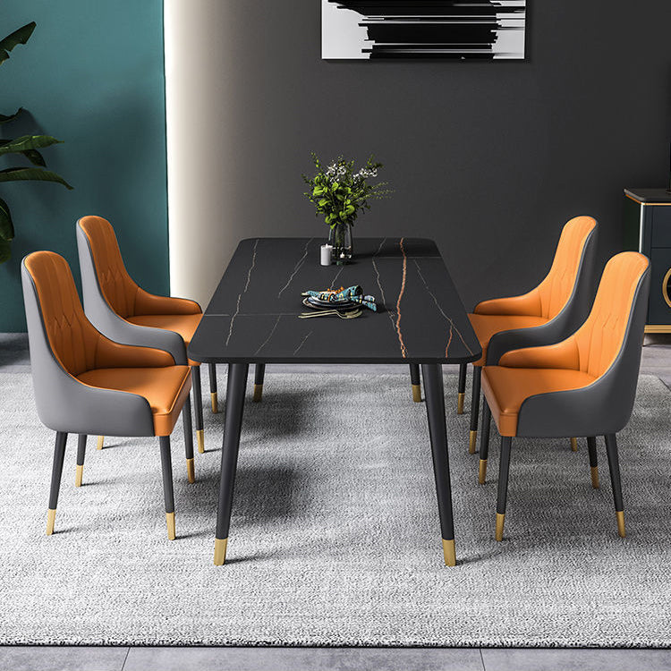Glam Stone Rectangle Dining Table Matte Finish Home Table with 4 Legs Clearhalo 'Dining Tables & Seating' 'Dining Tables' 'dining_table' 'furn' 'furn_dining_table' 'Furniture' 'furniture_dining_table' 'Kitchen & Dining Furniture' 'kitchen' 'kitchen_dining_table' 4962208