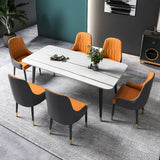 Glam Stone Rectangle Dining Table Matte Finish Home Table with 4 Legs Clearhalo 'Dining Tables & Seating' 'Dining Tables' 'dining_table' 'furn' 'furn_dining_table' 'Furniture' 'furniture_dining_table' 'Kitchen & Dining Furniture' 'kitchen' 'kitchen_dining_table' 4962210