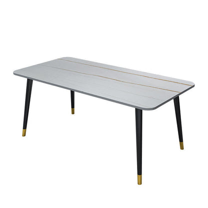 Glam Stone Rectangle Dining Table Matte Finish Home Table with 4 Legs White Without Chairs Clearhalo 'Dining Tables & Seating' 'Dining Tables' 'dining_table' 'furn' 'furn_dining_table' 'Furniture' 'furniture_dining_table' 'Kitchen & Dining Furniture' 'kitchen' 'kitchen_dining_table' 4962211