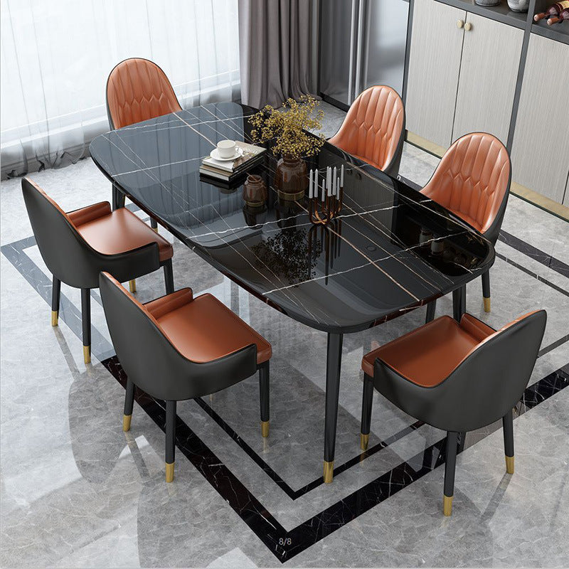 Glam Matte Finish Marble Table Home Rectangle Dining Table with 4 Legs Black Clearhalo 'Dining Tables & Seating' 'Dining Tables' 'dining_table' 'Furniture' 'furniture_dining_table' 'Kitchen & Dining Furniture' 'kitchen' 'kitchen_dining_table' 4962217